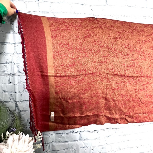 Green SOLD🚫NWOT 2-|•PASHMINA•| 1 GREEN + 1 RED/GOLD 70% Pashmina + 30 % Silk - Picture 12 of 16